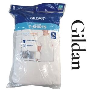 Gildan T-Shirt Men XL White 100% Cotton 6-Pack Crew Neck Tag-Free Cool Spire New